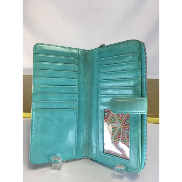 Hobo The Original Bi-fold Long Wallet Quilted Patent Leather Mint Green Zip - Picture 6 of 16